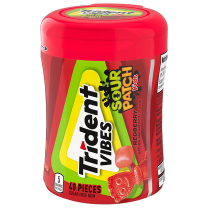 Trident Vibes SOUR PATCH KIDS Blue Raspberry Sugar-Free Gum – Locker and Backpack Stash for Students, 4 Bottles x 40 Pieces