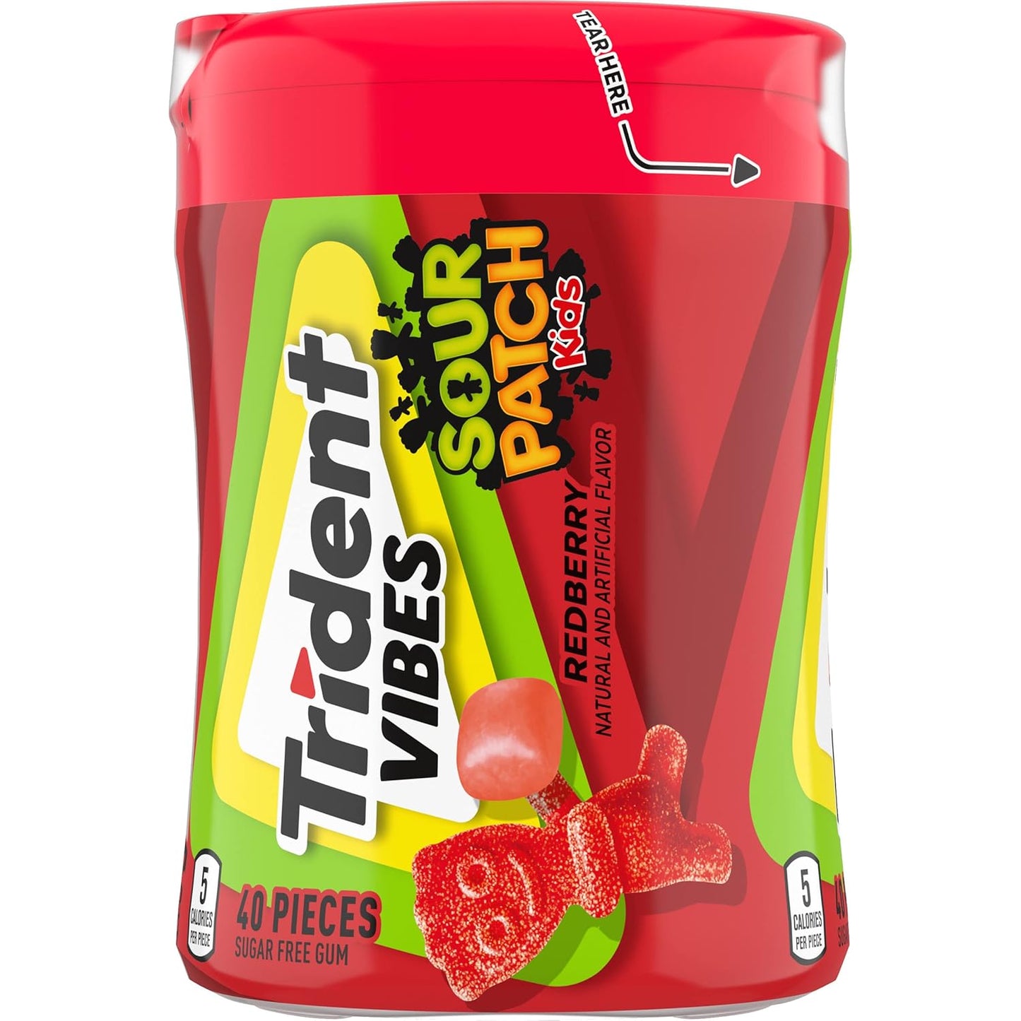 Trident Vibes SOUR PATCH KIDS Blue Raspberry Sugar-Free Gum – Locker and Backpack Stash for Students, 4 Bottles x 40 Pieces