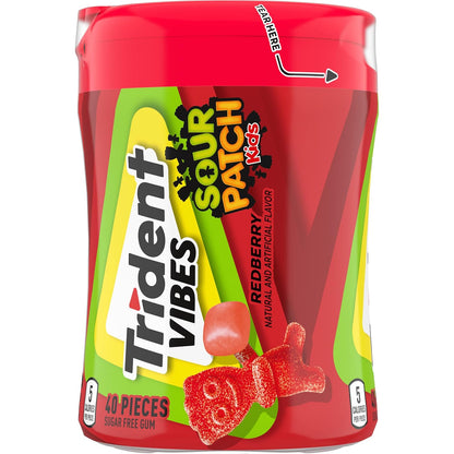 Trident Vibes SOUR PATCH KIDS Blue Raspberry Sugar-Free Gum – Locker and Backpack Stash for Students, 4 Bottles x 40 Pieces