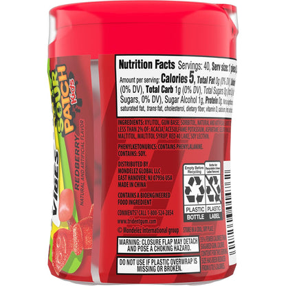 Trident Vibes SOUR PATCH KIDS Blue Raspberry Sugar-Free Gum – Locker and Backpack Stash for Students, 4 Bottles x 40 Pieces