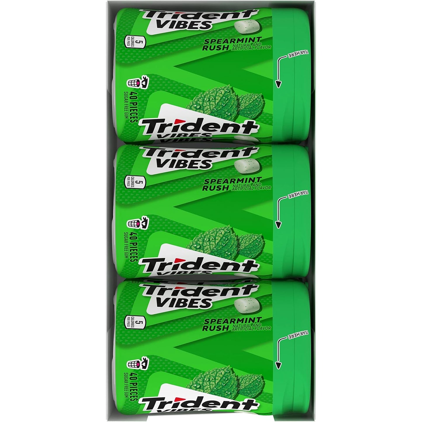 Trident Vibes Spearmint Rush Sugar-Free Chewing Gum – Travel Bag Fresh Breath for Frequent Flyers and Commuters, 240 Pieces