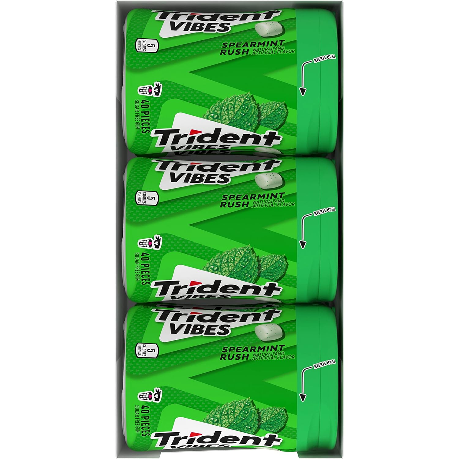 Trident Vibes Spearmint Rush Sugar-Free Chewing Gum – Travel Bag Fresh Breath for Frequent Flyers and Commuters, 240 Pieces