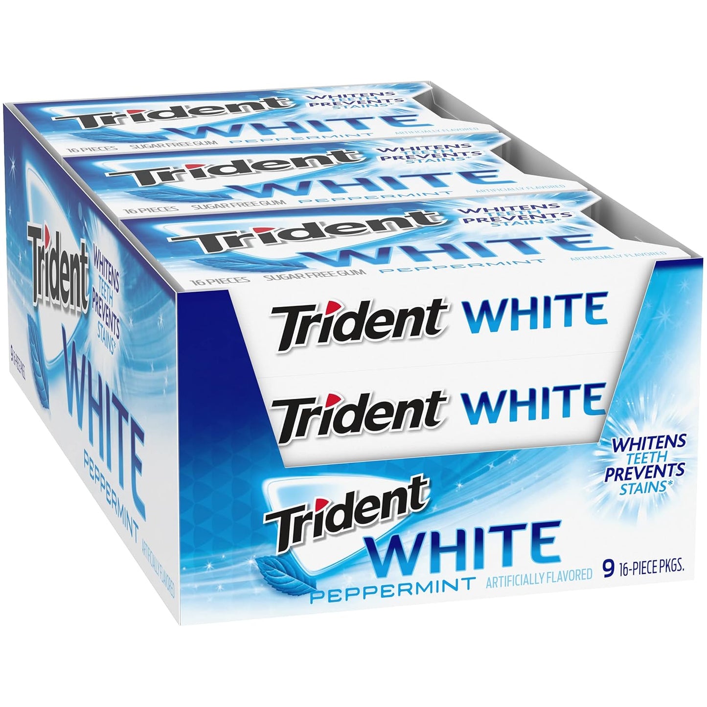 Trident White Chewing Gum – Sugar-Free Breath Care Companion for Mindful Wellness Routines, 9 Packs of 16 Pieces