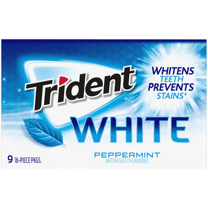 Trident White Chewing Gum – Sugar-Free Breath Care Companion for Mindful Wellness Routines, 9 Packs of 16 Pieces