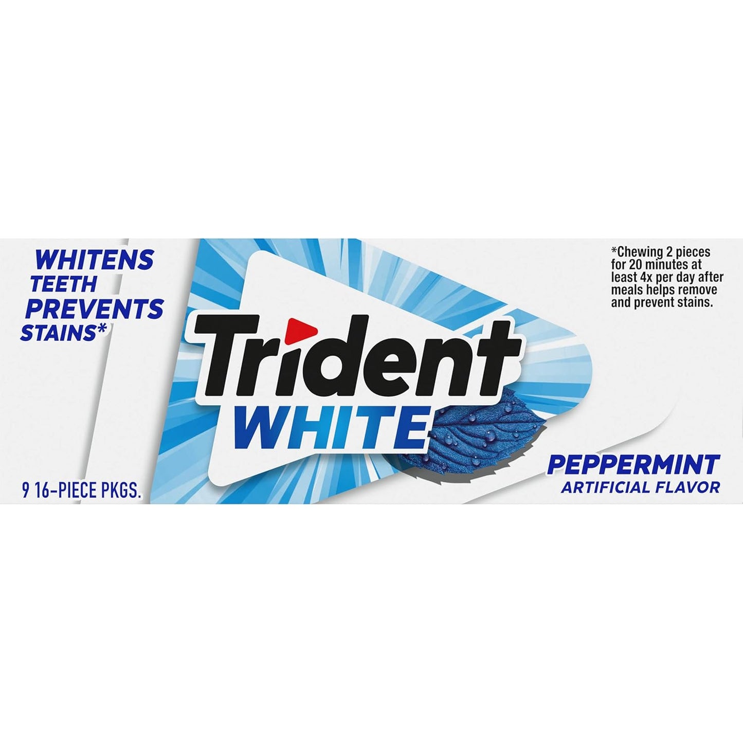 Trident White Chewing Gum – Sugar-Free Breath Care Companion for Mindful Wellness Routines, 9 Packs of 16 Pieces