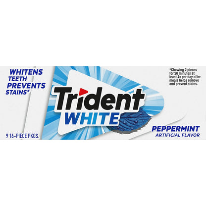 Trident White Chewing Gum – Sugar-Free Breath Care Companion for Mindful Wellness Routines, 9 Packs of 16 Pieces