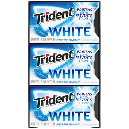 Trident White Chewing Gum – Sugar-Free Breath Care Companion for Mindful Wellness Routines, 9 Packs of 16 Pieces