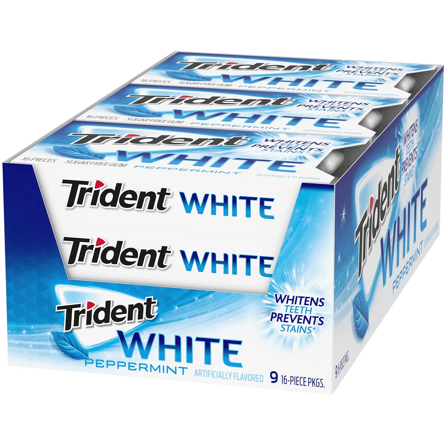 Trident White Chewing Gum – Sugar-Free Breath Care Companion for Mindful Wellness Routines, 9 Packs of 16 Pieces