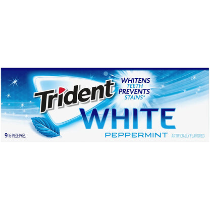 Trident White Chewing Gum – Sugar-Free Breath Care Companion for Mindful Wellness Routines, 9 Packs of 16 Pieces