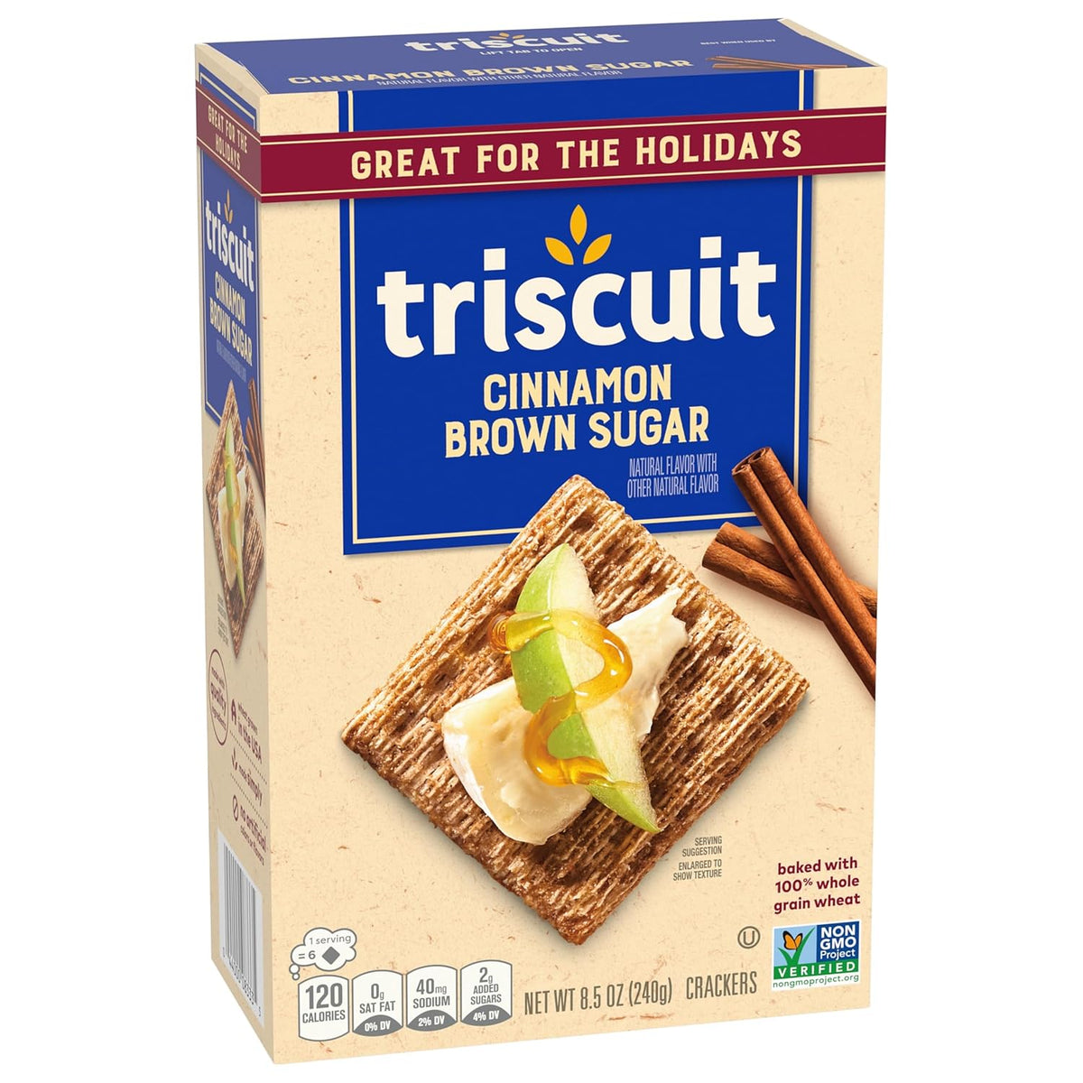 Triscuit Cinnamon Brown Sugar Whole Grain Wheat Crackers, Non-GMO Whole Grain Alternative to Holiday Cookies