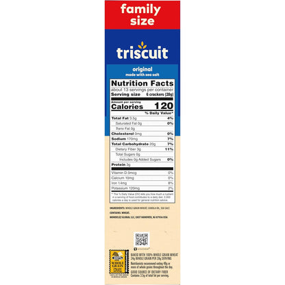 Triscuit Original Whole Grain Wheat Crackers – Kid Friendly Vegan Crackers for Lunchbox and Family Room, 12.5 oz