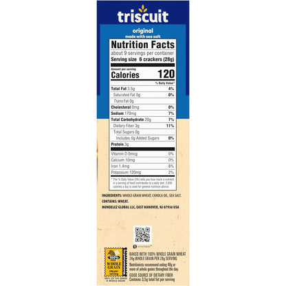 Triscuit Original Whole Grain Wheat Crackers – Vegan Non-GMO Snack Safe for Kids Lunches and After-School Munching