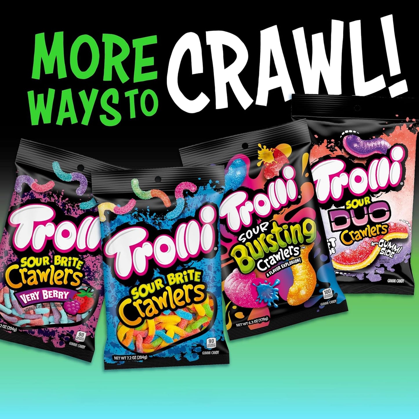 Trolli Electric Crawlers Candy – Novelty Birthday Party Favor with Three Dual-Flavor Sour Worm Pairs