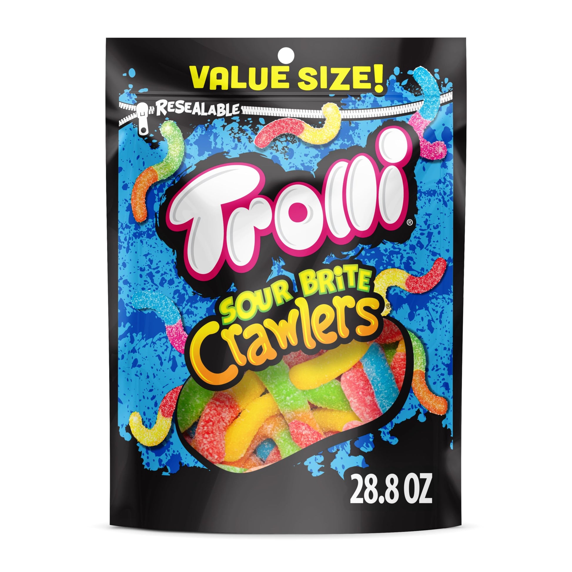 Trolli Sour Brite Crawlers Gummy Worms 28.8 oz - Sweet and Sour Bulk Candy for Kids Lunchboxes, Road Trips, and Family Snack Drawers