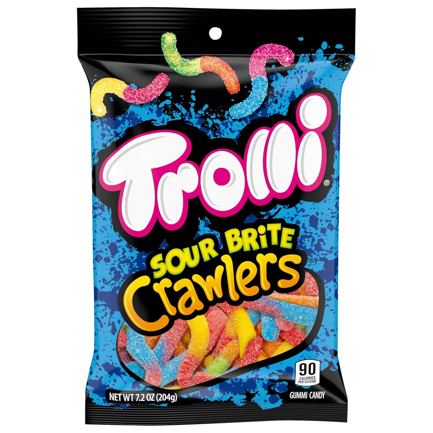 Trolli Sour Brite Crawlers Gummy Worms – Kids Candy for School Lunchboxes and Playdate Sharing, 7.2 oz Peg Bag