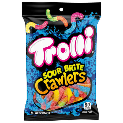 Trolli Sour Brite Crawlers Gummy Worms – Kids Candy for School Lunchboxes and Playdate Sharing, 7.2 oz Peg Bag