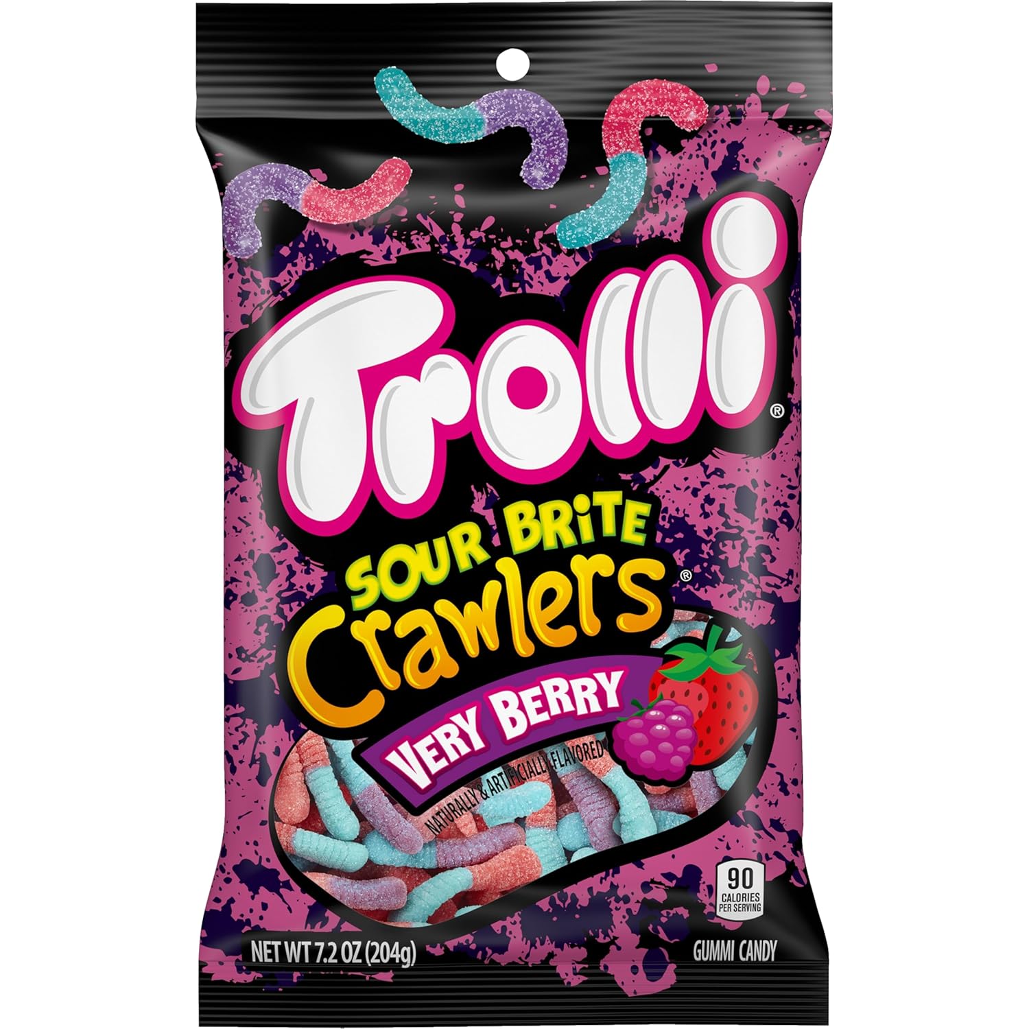 Trolli Sour Brite Crawlers Very Berry Gummy Worms – Bright Colorful Candy Dish Filler for Family Room Snack Stations