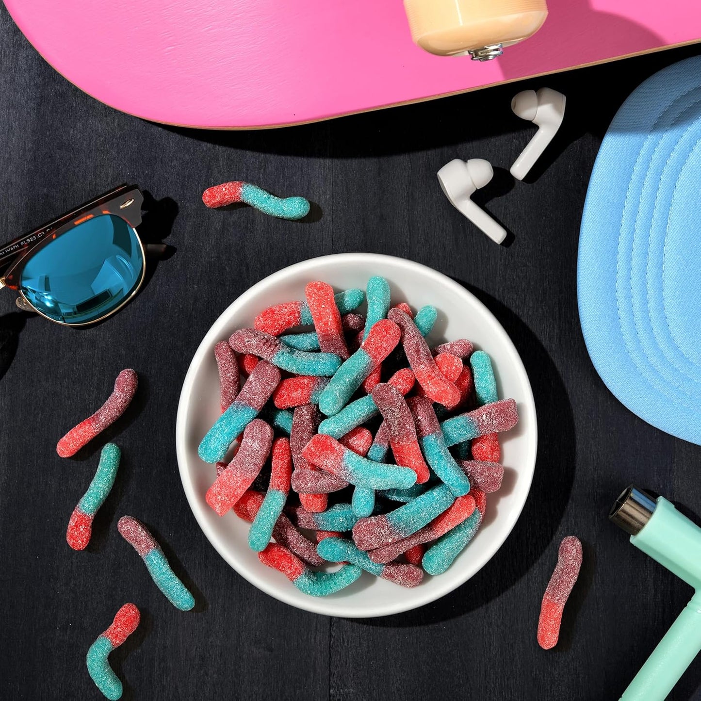 Trolli Sour Brite Crawlers Very Berry Gummy Worms – Bright Colorful Candy Dish Filler for Family Room Snack Stations