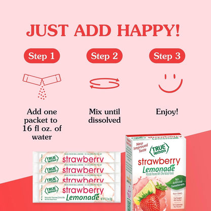True Citrus True Lemon Strawberry Lemonade Drink Mix – Mindful Hydration Support for Sugar-Conscious Adults