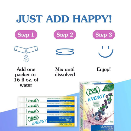 True Lemon Energy Blueberry Acai – Simple Ingredient Energy Stick Packs for an Uncluttered Pantry