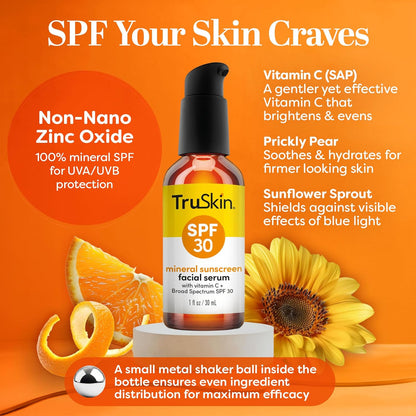 TruSkin Sunscreen Serum for Face - SPF 30 Tinted Mineral Sunscreen for Home Office and Screen-Heavy Workdays