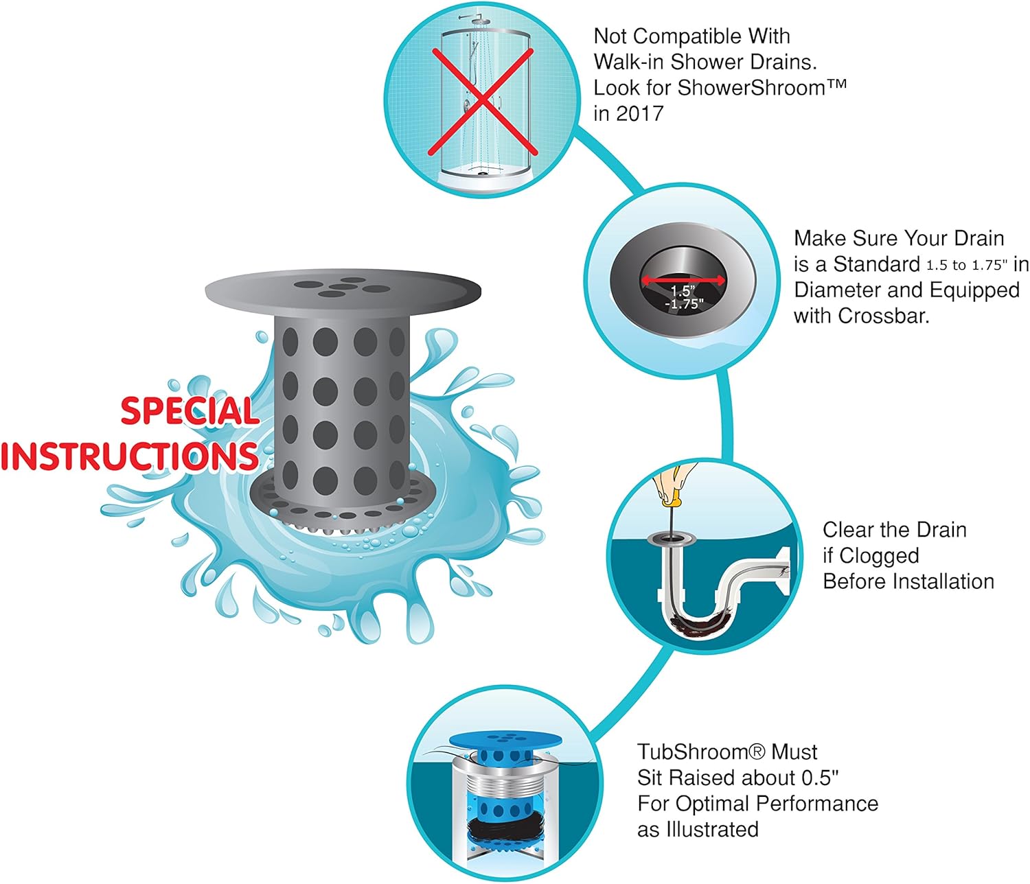 TubShroom Concealed Shower Drain Hair Catcher - Clean Lines, Neutral Chrome Finish, Clutter-Free Bathroom Solution