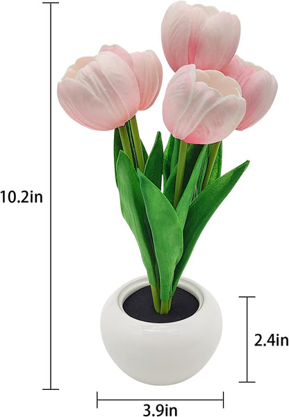 Tulip LED Night Lamp – Flameless Faux Flower Light for Bedside, Safe Around Kids and Pets