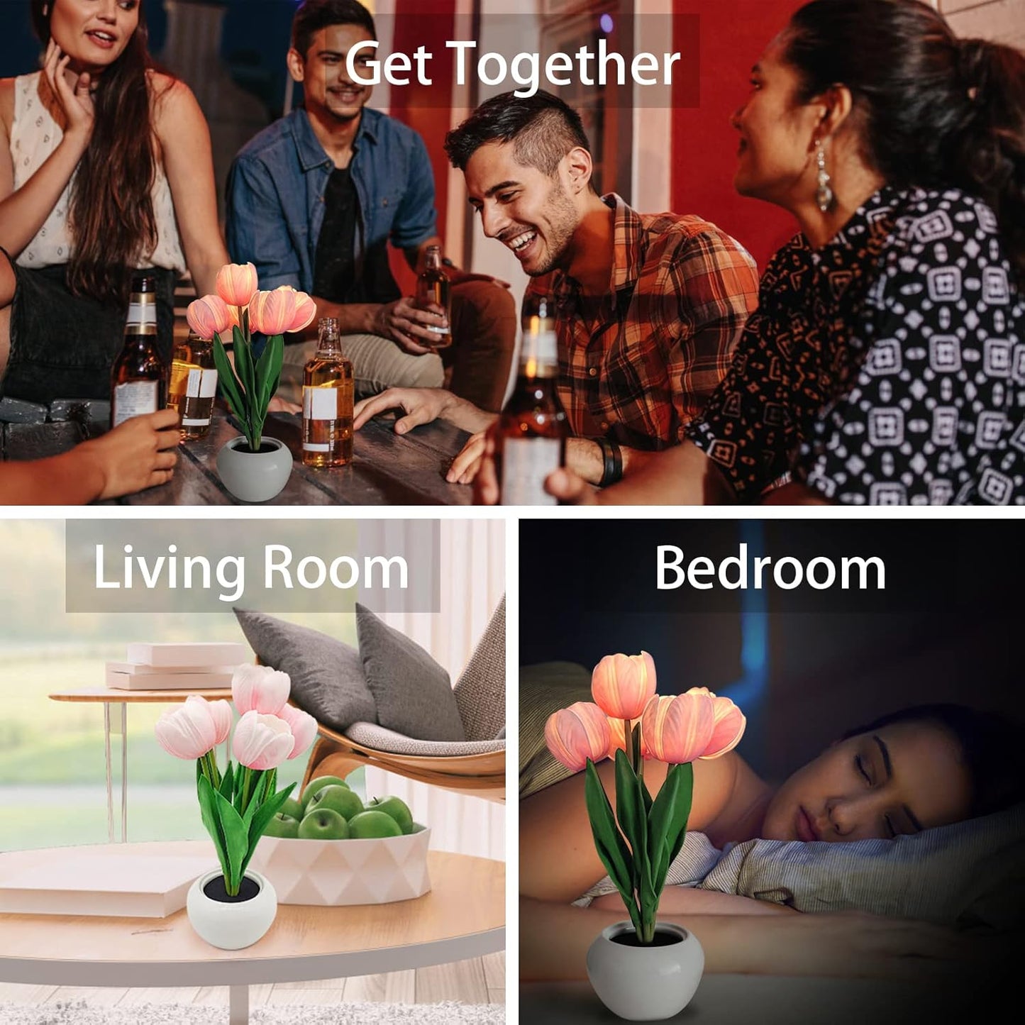 Tulip LED Night Lamp – Flameless Faux Flower Light for Bedside, Safe Around Kids and Pets