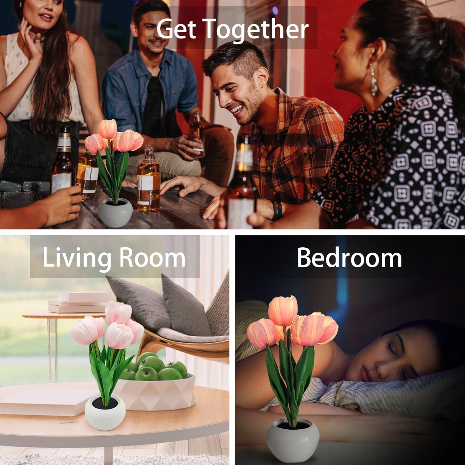 Tulip LED Night Lamp – Flameless Faux Flower Light for Bedside, Safe Around Kids and Pets