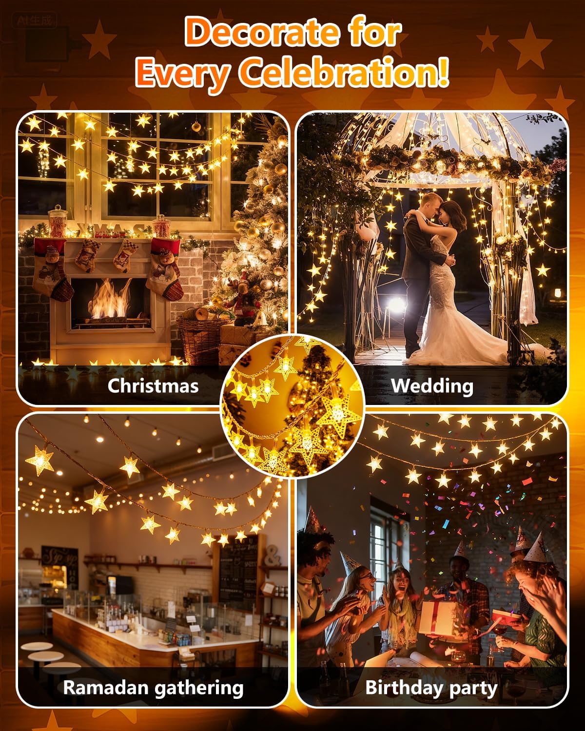 Twinkle Star 100 LED Star String Lights – Cozy Birthday Gift for Her, Warm White Fairy Lights for Bedroom and Home