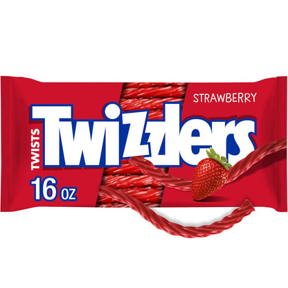 TWIZZLERS Twists Strawberry Chewy Candy – Patio and Picnic Snack That Won't Get Sticky, 16 oz Bag