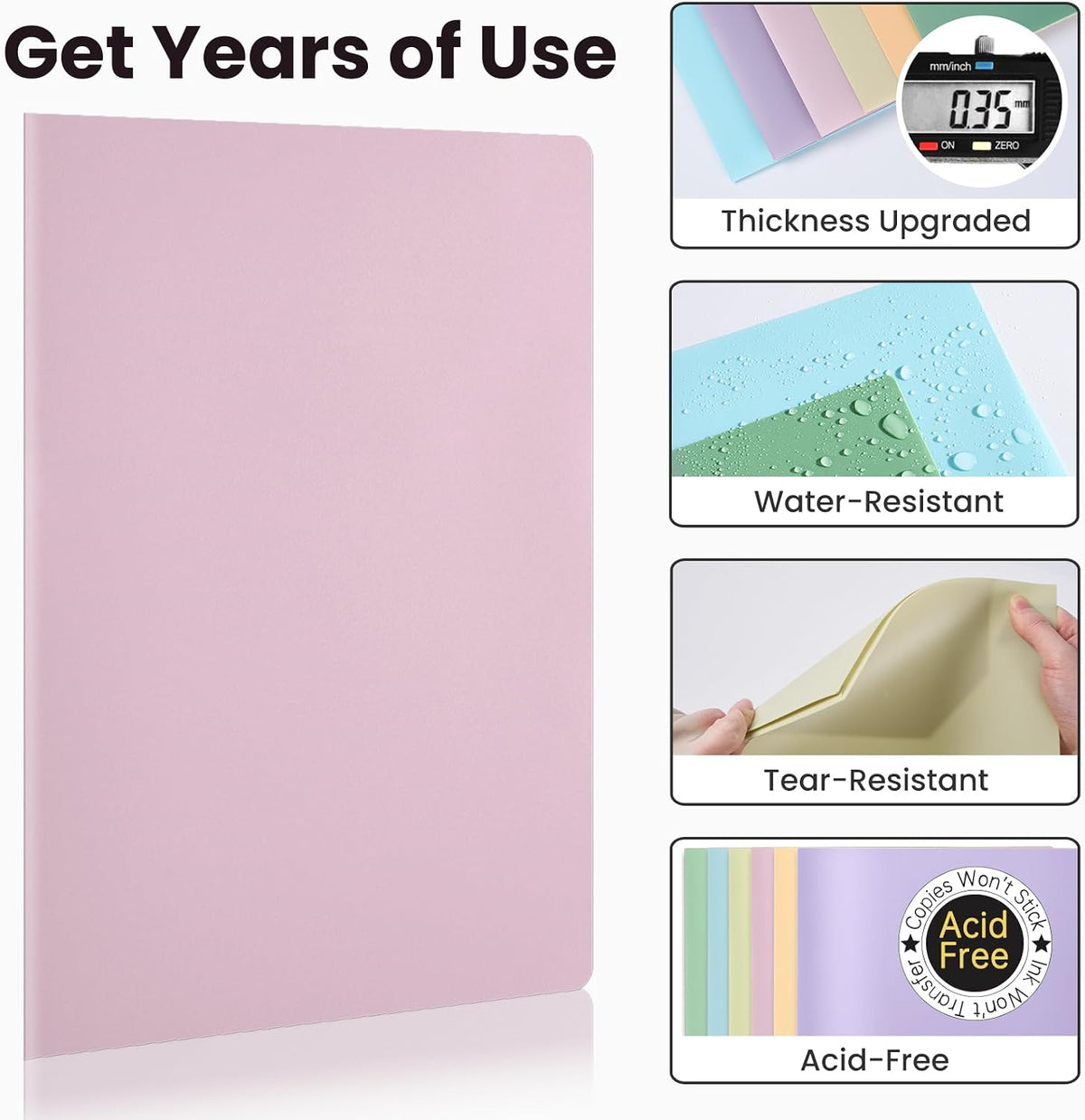 two 5-inch-deep pockets holding 50+ letter-sized sheets each