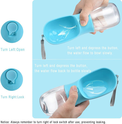 two capacity options: 10oz (300ml) for small pets and 19oz (550ml) for large dogs