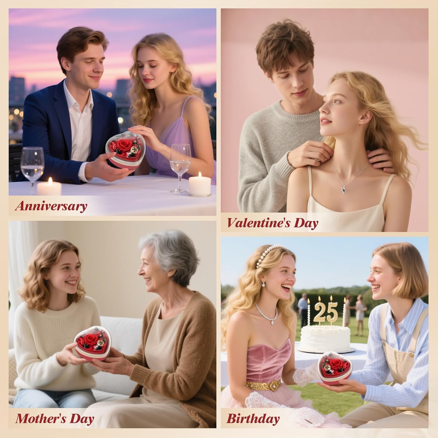 two color variants: red and pink preserved roses