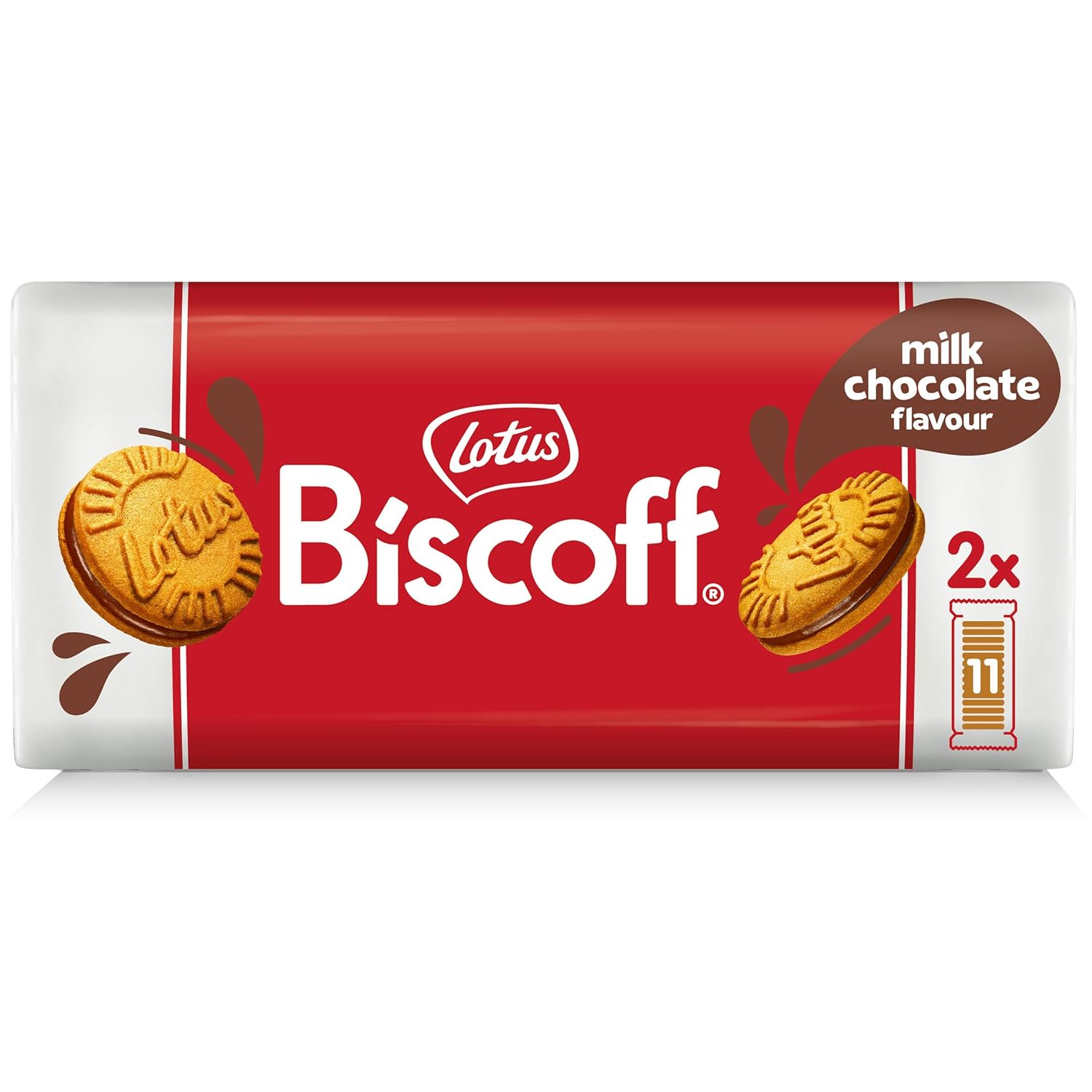 two crunchy biscoff biscuits sandwiching a smooth vanilla-flavored cream filling