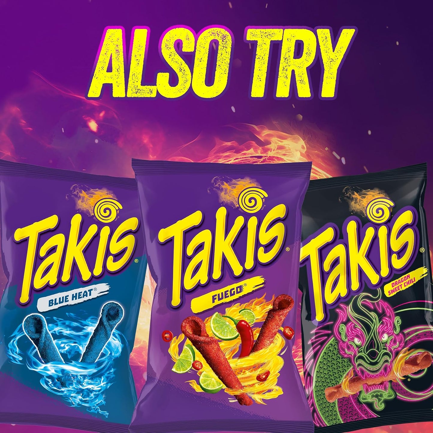 two flavor-mix variants: fuego/blue heat/intense nacho or fuego/blue heat/nitro/crunchy fajitas