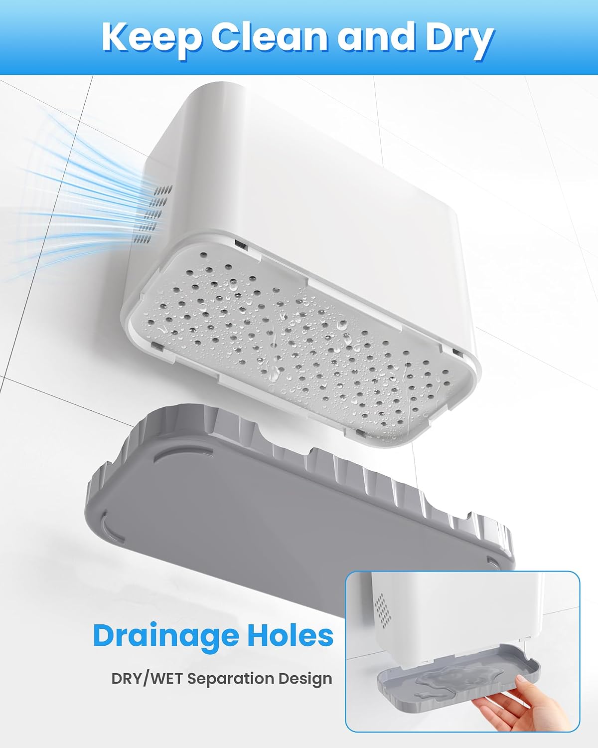 two included adhesive strips (one active, one backup) with 24-hour press cure for strong wall hold