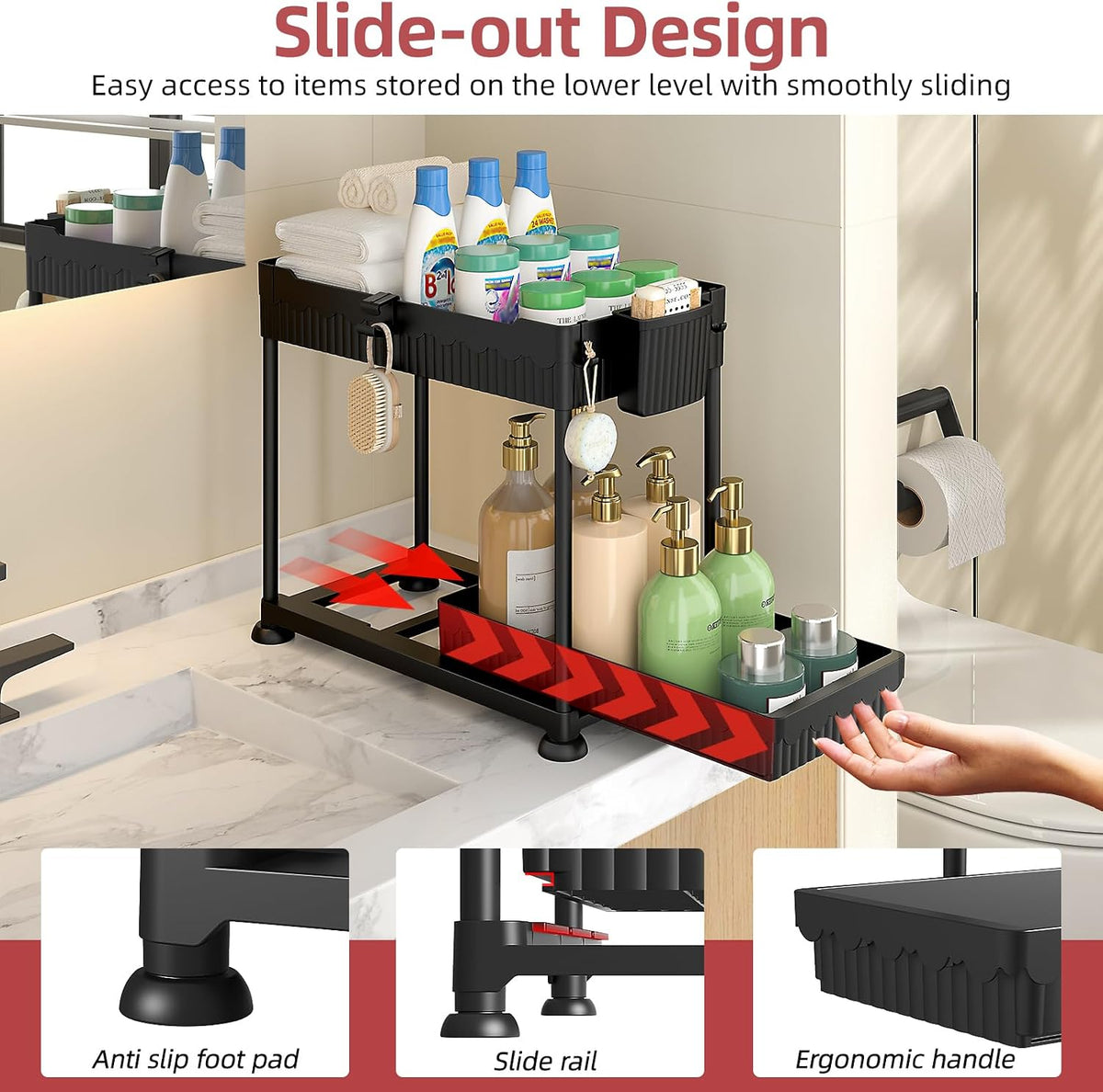 two included sizes: large 15.6" x 8.5" x 13" and small 13.7" x 6.7" x 13"