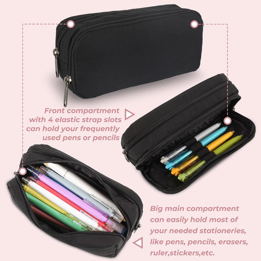 two main zippered compartments plus a dedicated front pocket (3 total sections)
