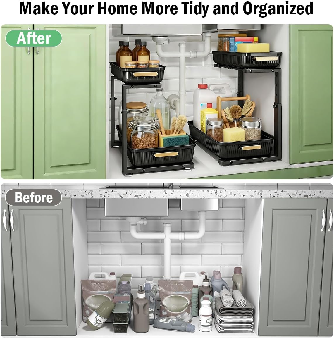two-pack configuration (black or clear) for multi-room or layered organization