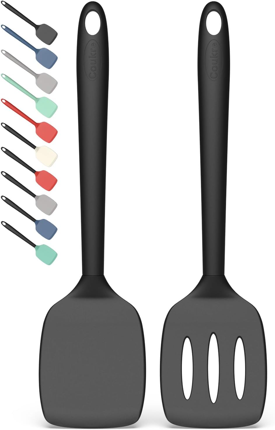 two-piece set including one slotted and one solid silicone turner