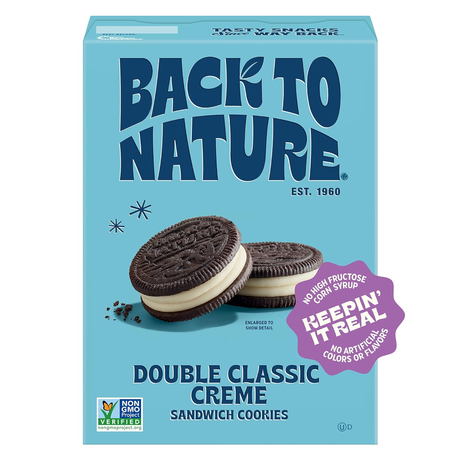 two rich cocoa cookies with twice the creamy velvety filling