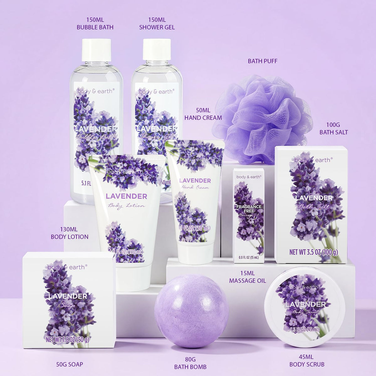 two scent variants: calming lavender and floral jasmine