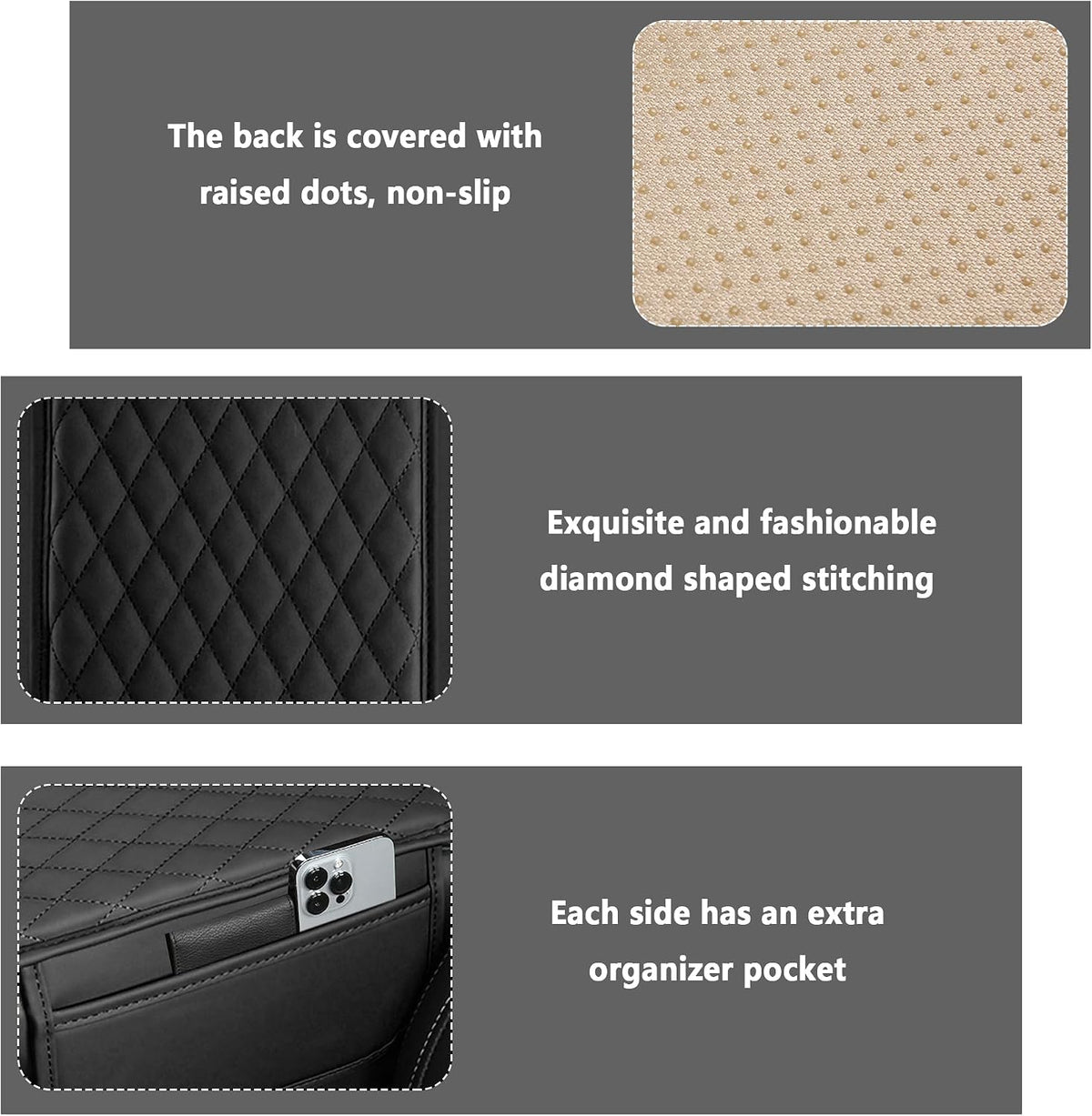 two side storage pockets (approximately 8.66 x 5.12 inches each)