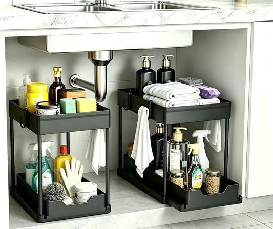 two-tier sliding drawer design for pull-out access in tight spaces