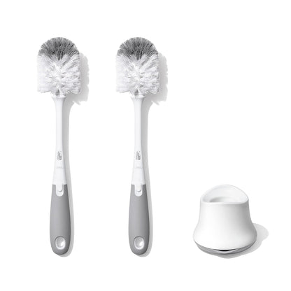 two types of bristles (soft for gentle cleaning, firm for scrubbing)