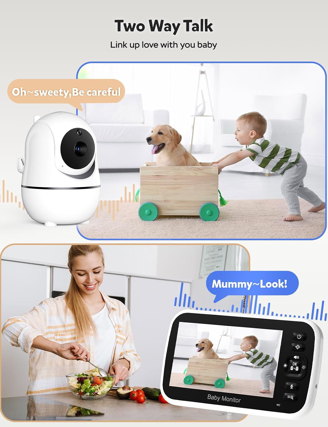 two-way audio talk-back and 8 built-in lullabies