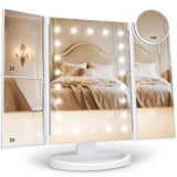 HUONUL Lighted Trifold Mirror – Designer Approved Vanity Statement Piece, Touch Dimmable Makeup Mirror in Rose Gold and Black