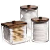 Tbestmax 3 Pack Clear Apothecary Jars with Neutral Wood Lids – Minimalist Bathroom Counter Organizer for Q-Tips and Cotton