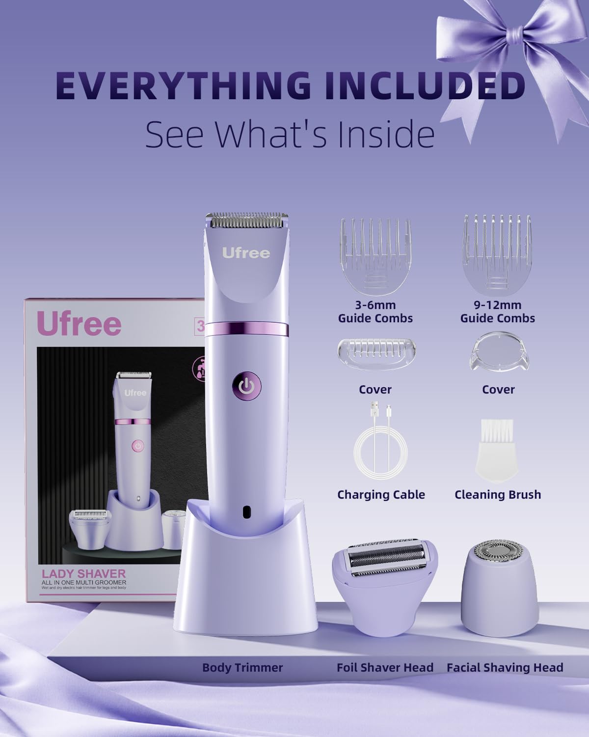 Ufree Bikini Trimmer Set – Pampering Self-Care Gift for Friends, IPX7 Waterproof Electric Shaver for Women